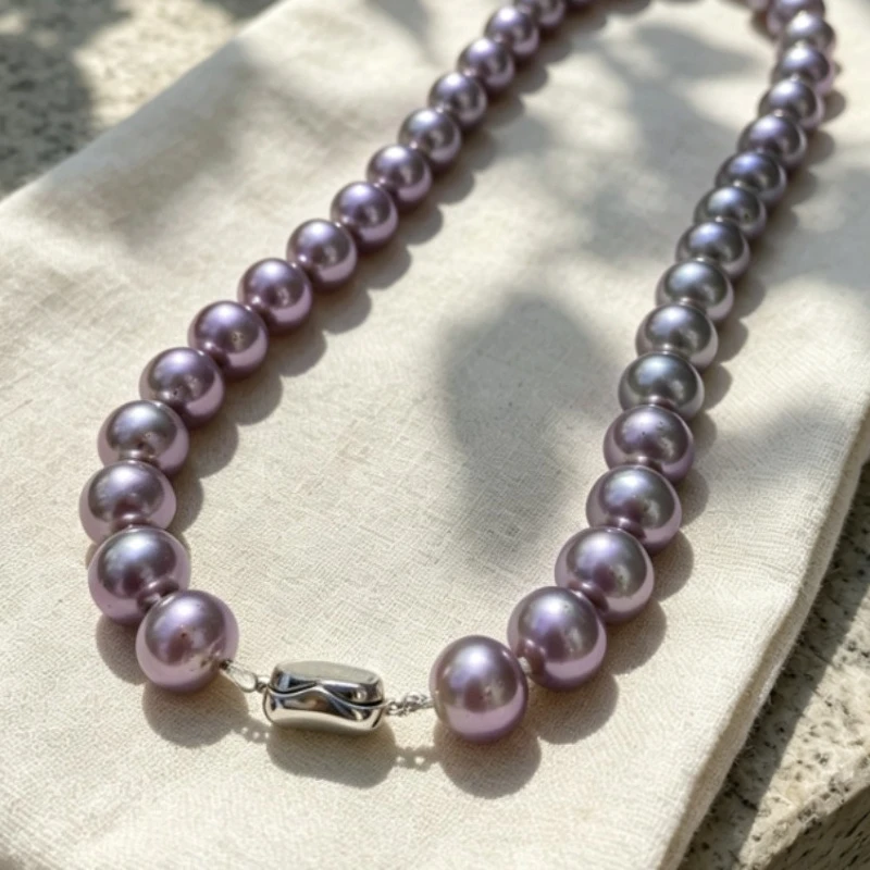 12-14mm Purple Metal Color Pearls Slightly Imperfect Necklace