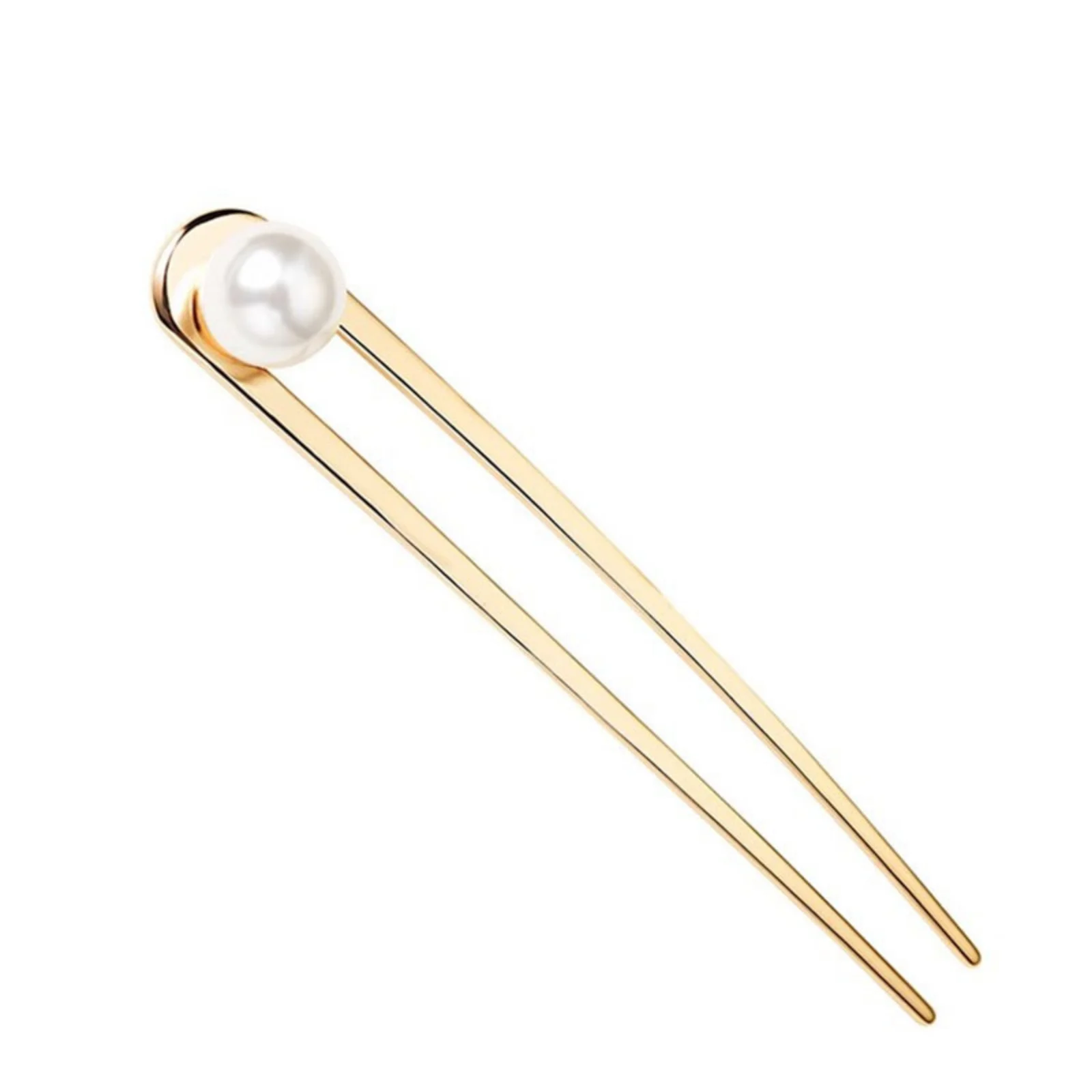 1PC U-Shaped Hairpin/Fork with Pearls - Back-of-Head Updo Styling Accessory, Premium Minimalist Metal Hair Ornament