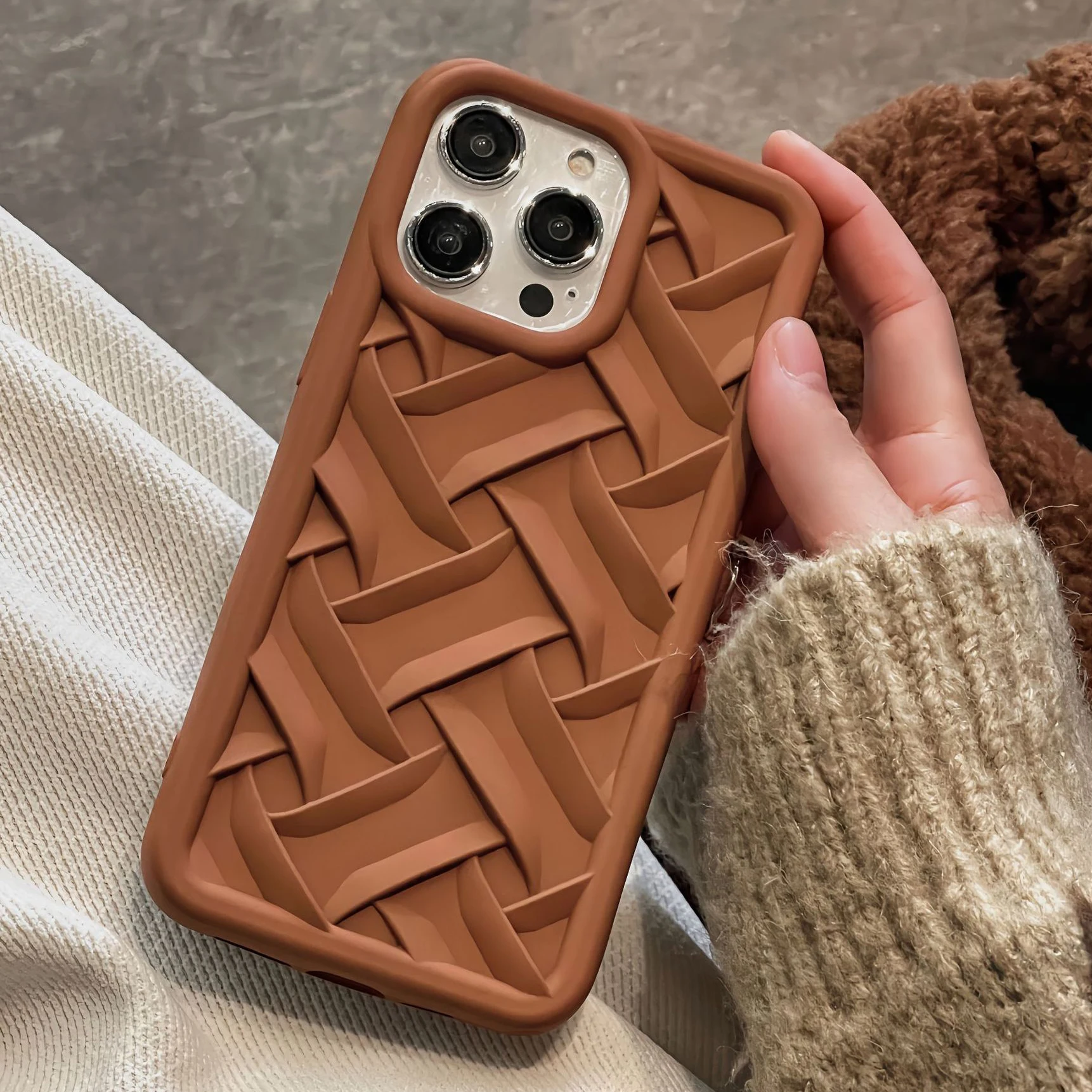 Coque de téléphone en silicone souple pour iPhone, pare-chocs tressé, coque antichoc, luxe, 15, 14, 13, 12, 11 Pro Max, 256