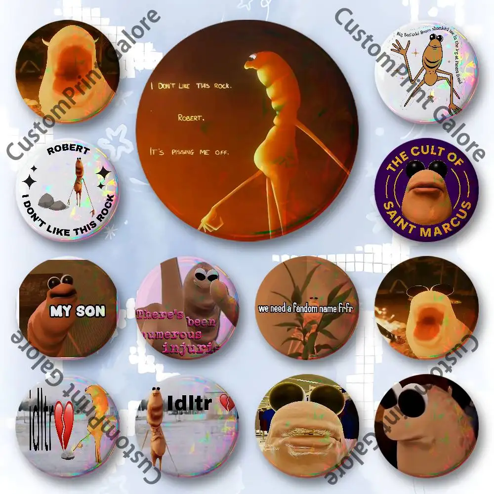 

Marcus The Worm Robert Help Badges 58 44 32 75 25 mm Enamel Pin Tinplate Round Brooch Cosplay Nijigen Otaku Culture