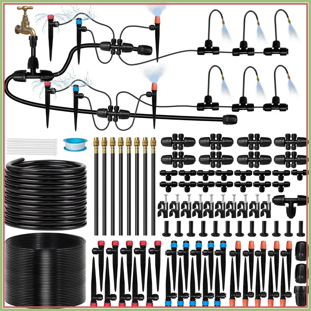 230FT Drip Irrigation System with 38 Copper Nozzles, Automatic Watering for Garden & Raised Beds