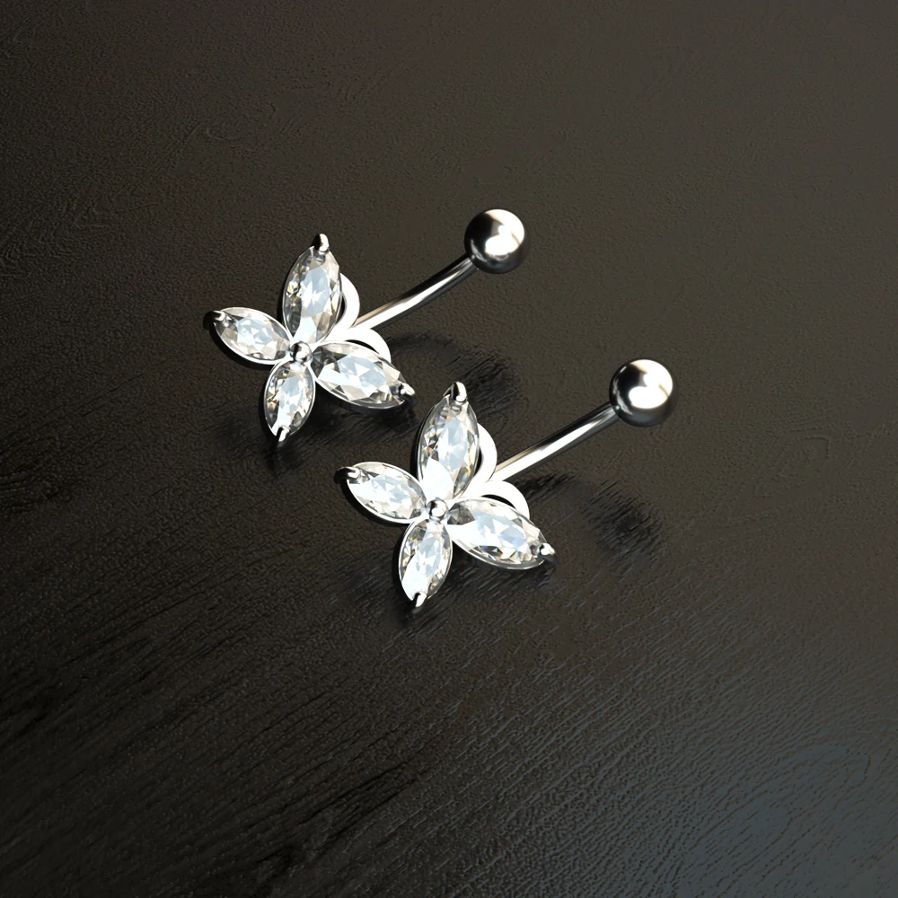 14G Curved Butterfly Series CZ - đánh giá và giá Belly Bar Titanium