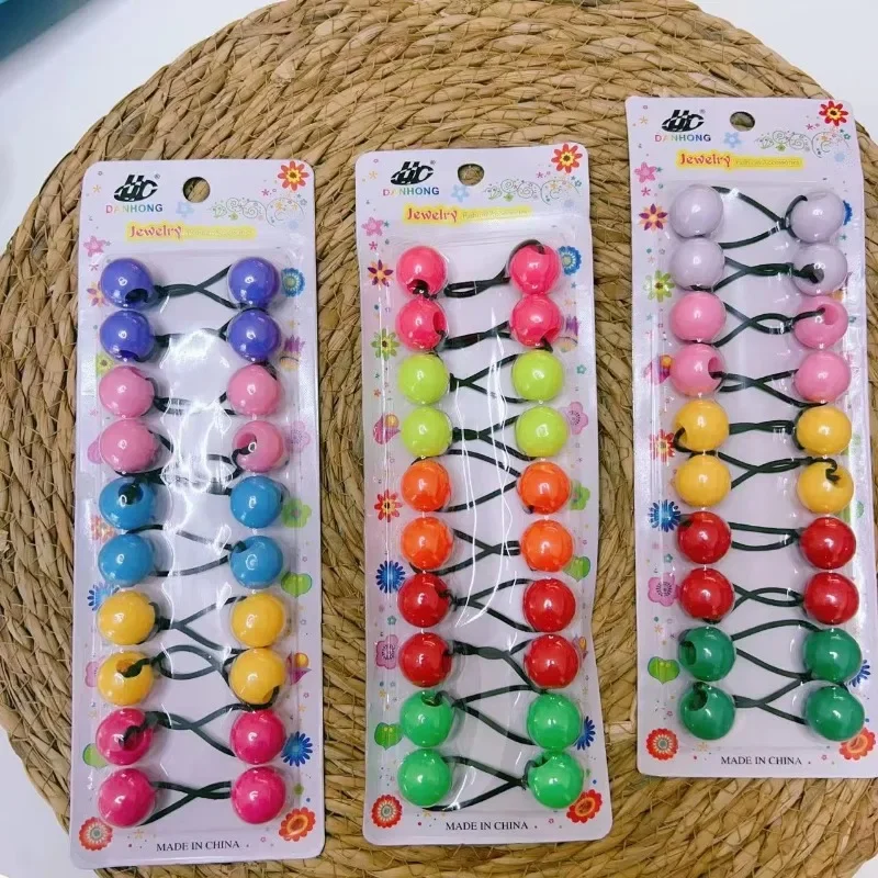 10pcs Elastic Ponytail Beads Knocker Ball Hair Ties Kids Hair Balls for Toddler Girls Hair Bobbles with Balls Without Paper Card