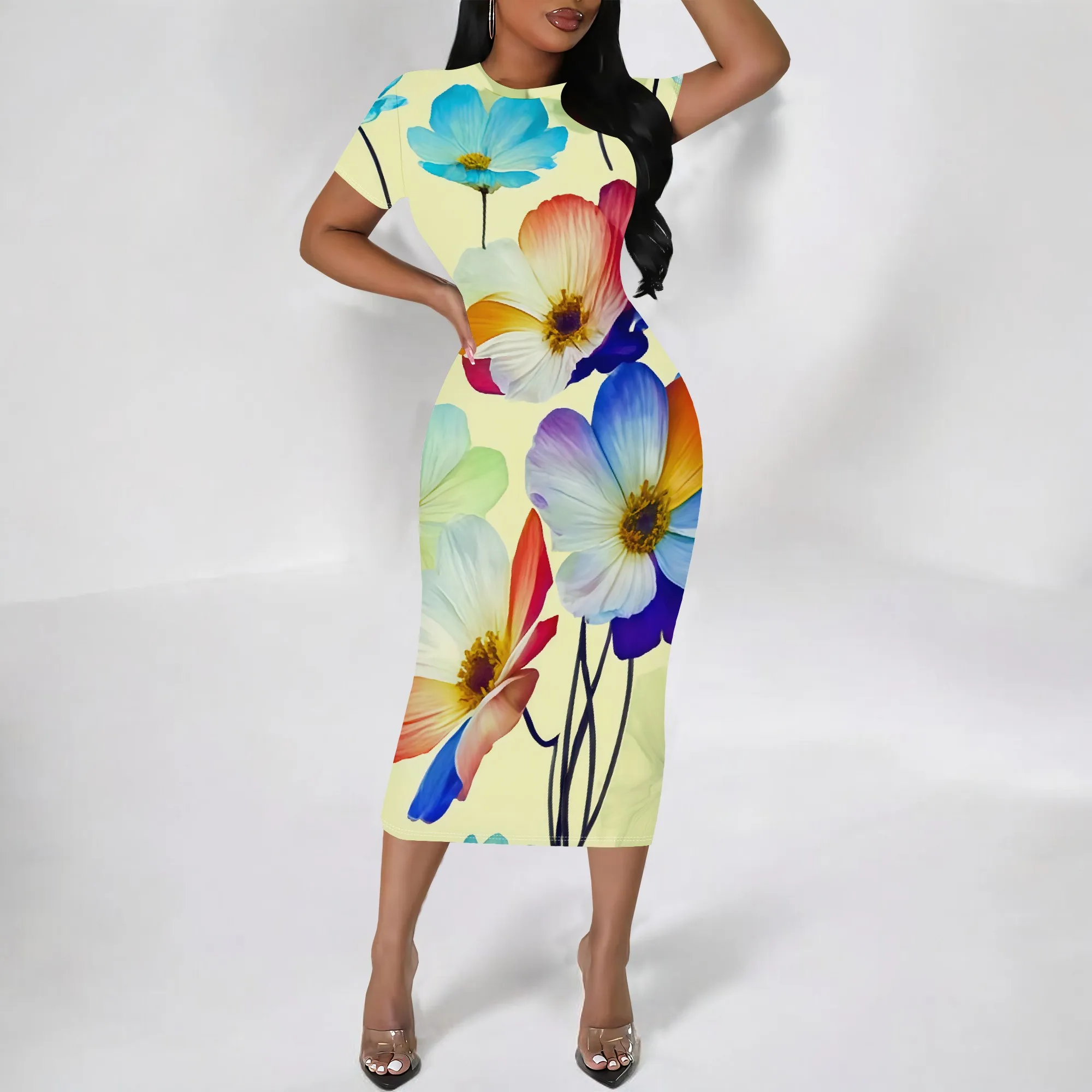 

"Floral Midi Dress for Women, Colorful Floral Print Summer Dress, S-3XL, Perfect for Spring & Garden Parties"