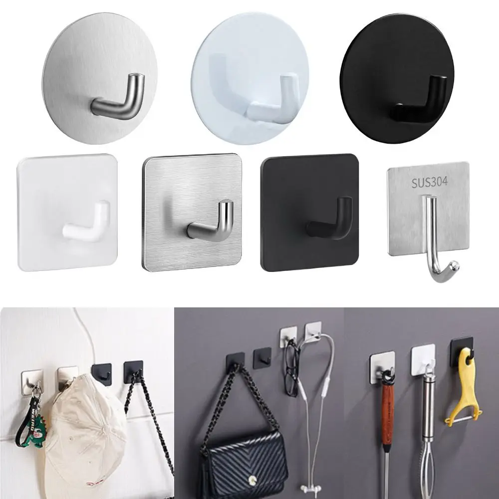 

2Pcs Wall-mounted Clothes Hooks Stainless Steel Towel Rack Key Hook Self Adhesive Hooks Multi-purpose Bathroom Hook