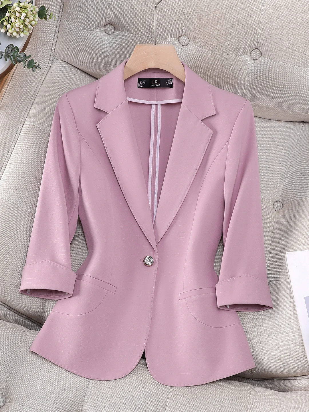

Business Commute Pure Color Women's Jacket Short StyleOL Waist-Cinching Suit Coat Spring Summer New Arrival Professional Feeling