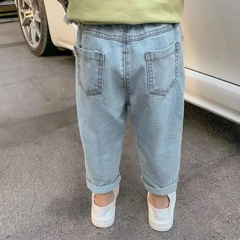 Summer Children\'s Ripped Jeans Pant 2024 Spring and Autumn Clothes Boys Casual Loose Pants Girls Baby Loose Trousers Thin