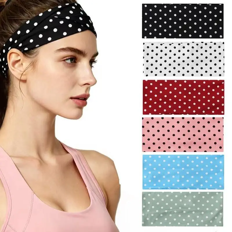 Gepunktetes Yoga-Stirnband, elastisches Stirnband für Mode, Make-up, Sport, Fitness, schweißabsorbierendes Haarband – Detail 1