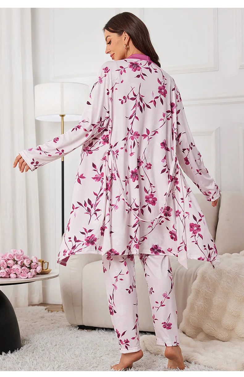 Women's Floral Print 3-Piece Sleepwear Set, Ultra-Soft Cami, Open Cardigan & Pants, Cozy Loungewear for Daily Wear