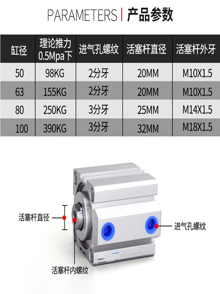 Small Pneumatic Thin Cylinder Sda20/25/32/40/50/63/**40x50