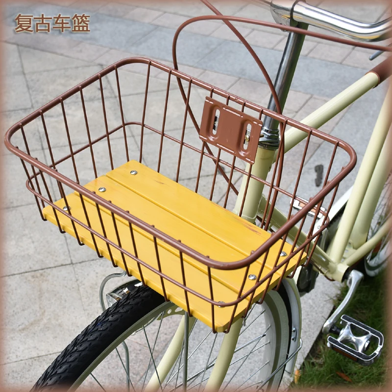 

Bicycle Retro Basket Electric Motorcycle Brown Plastic Wood Board Iron Basket Storage Basket Bike Accessories