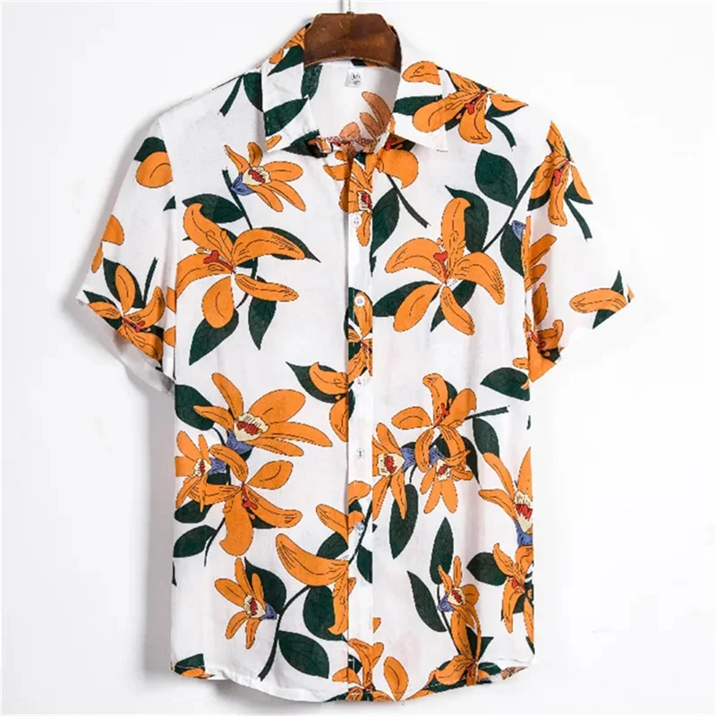 

Fashion 3d Print Floral Hawaiian Shirt For Men Summer Beach Short Sleeved Tops Lapel Shirts Street Oversized Lapel Button Blouse