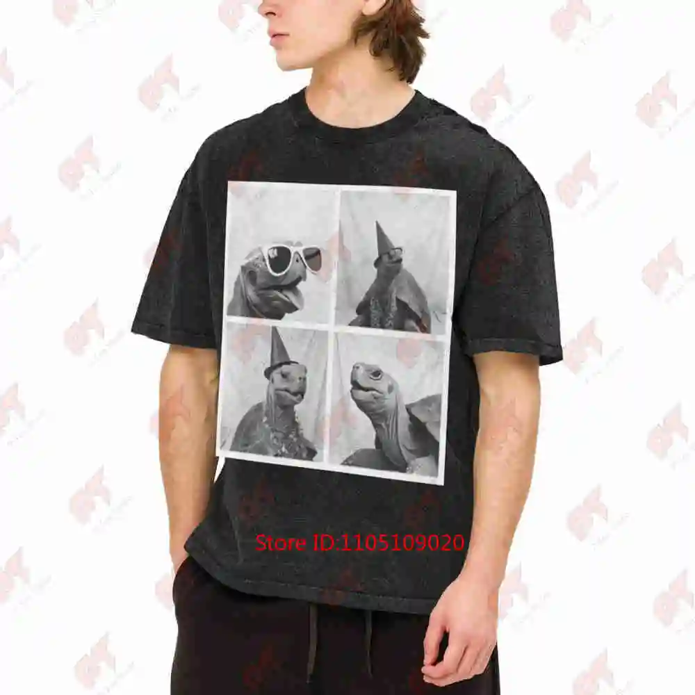 Funny Tortoise Photobooth Animal Selfie Photo Booth Vintage Washed Tee Pure Cotton T-Shirt