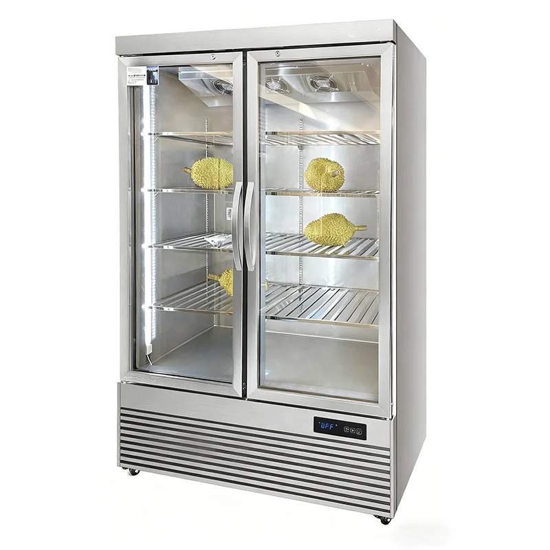 Commercial Double Door Vertical Refrigerated Display Cabinet Energy Star Certification Digital Temperature Control Frost-promote