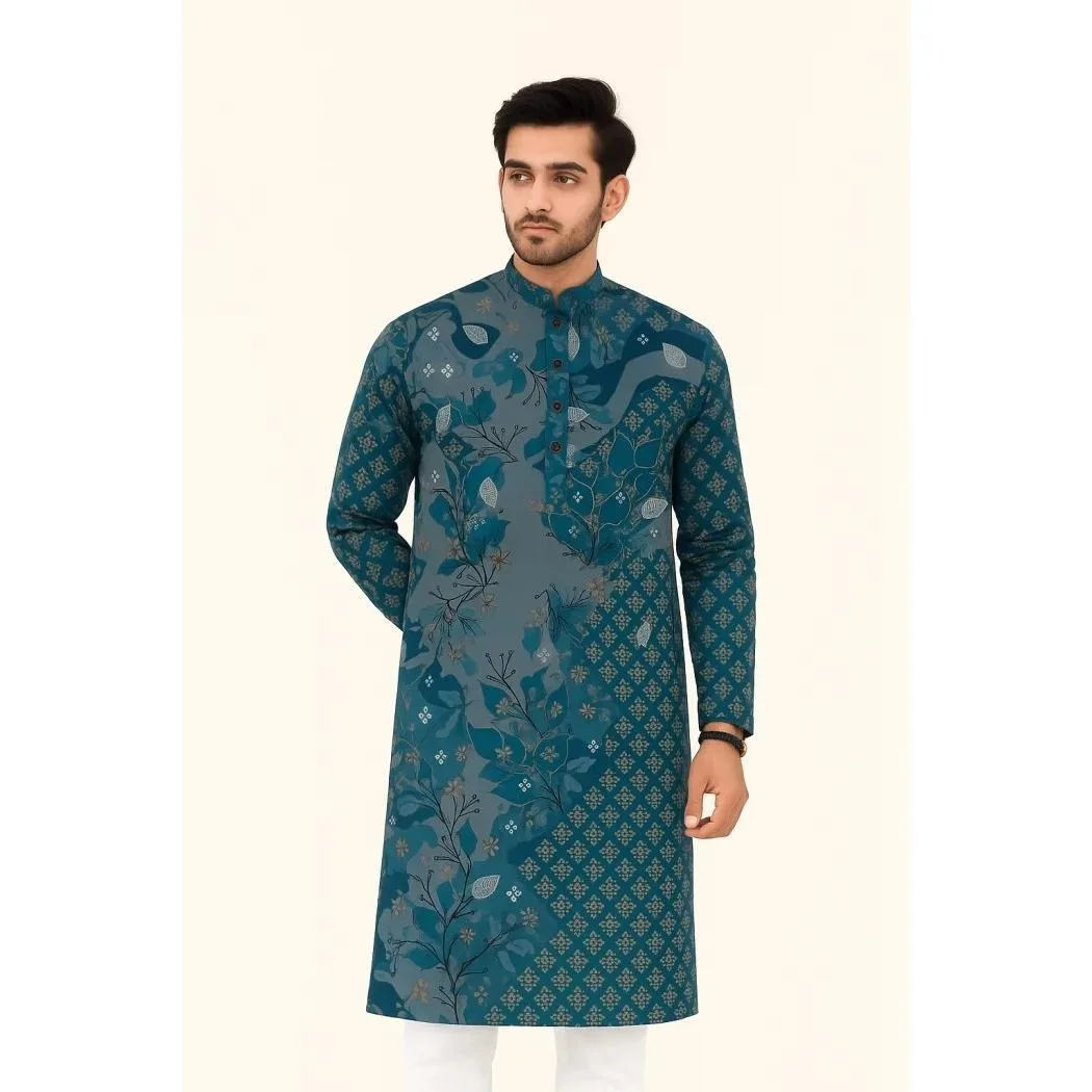 قمصان رجالية مسلم بسيطة قميص غير رسمي الطباعة العرقية 2025 نمط قميص طويل الأكمام الوقوف طوق البرق بلوزة رقيقة #4