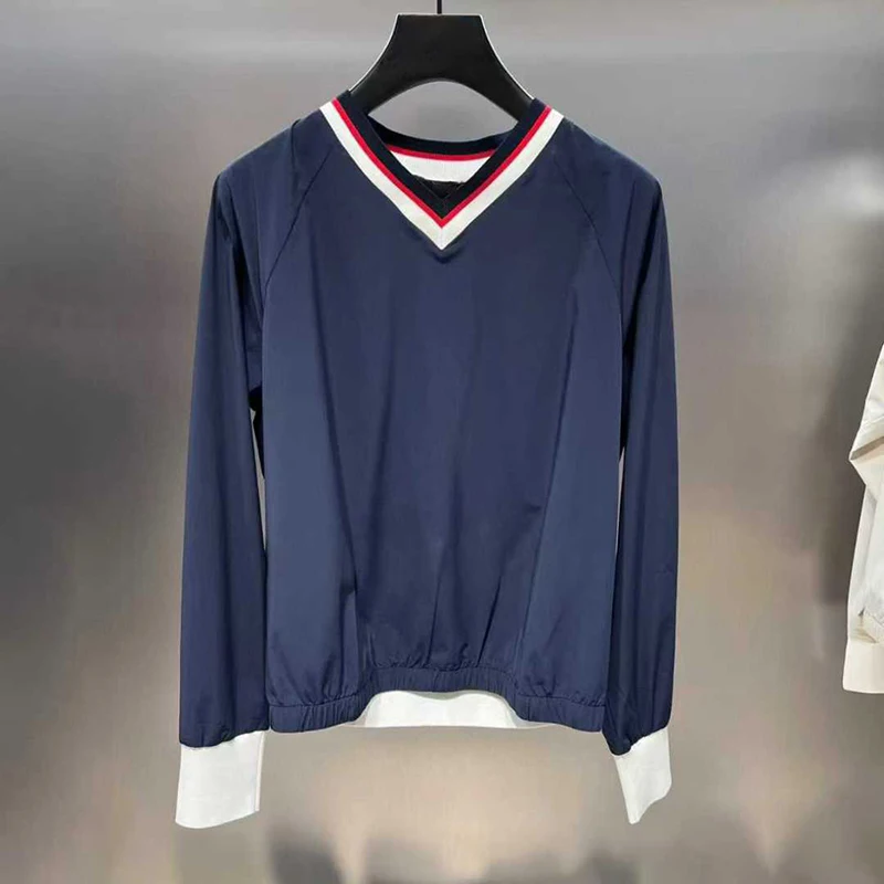 

Новая женская спортивная кофта 2026 года для гольфа, весенняя одежда, рубашка с длинным рукавом и V-образным вырезом, ветрозащитный пуловер для тренировок по гольфу, корейский люксовый трикотаж