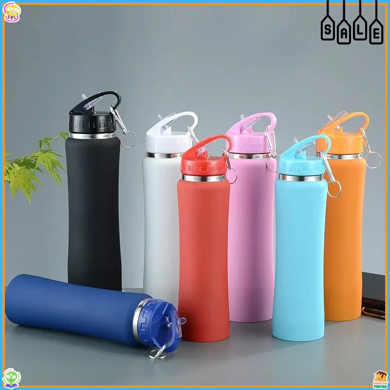 زجاجة مياه معزولة من القش مانعة للتسرب سعة 600 مل - زجاجة لياقة بدنية وركوب الدراجات، زجاجة مياه رياضية معزولة بطبقة مزدوجة