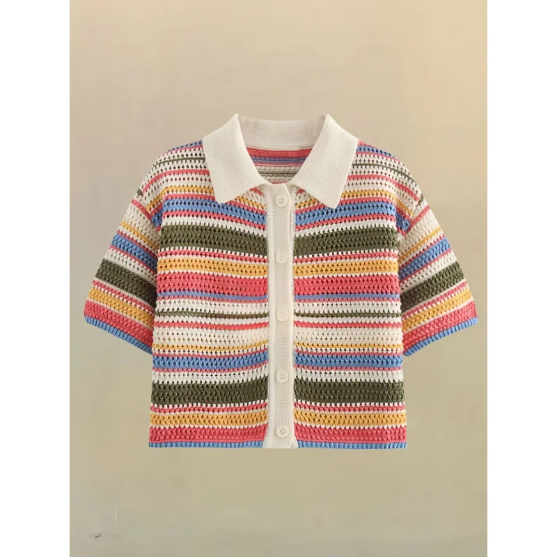 Vigorous cute knitting suit female2025winter new color stripespolosweater casual knitted shorts