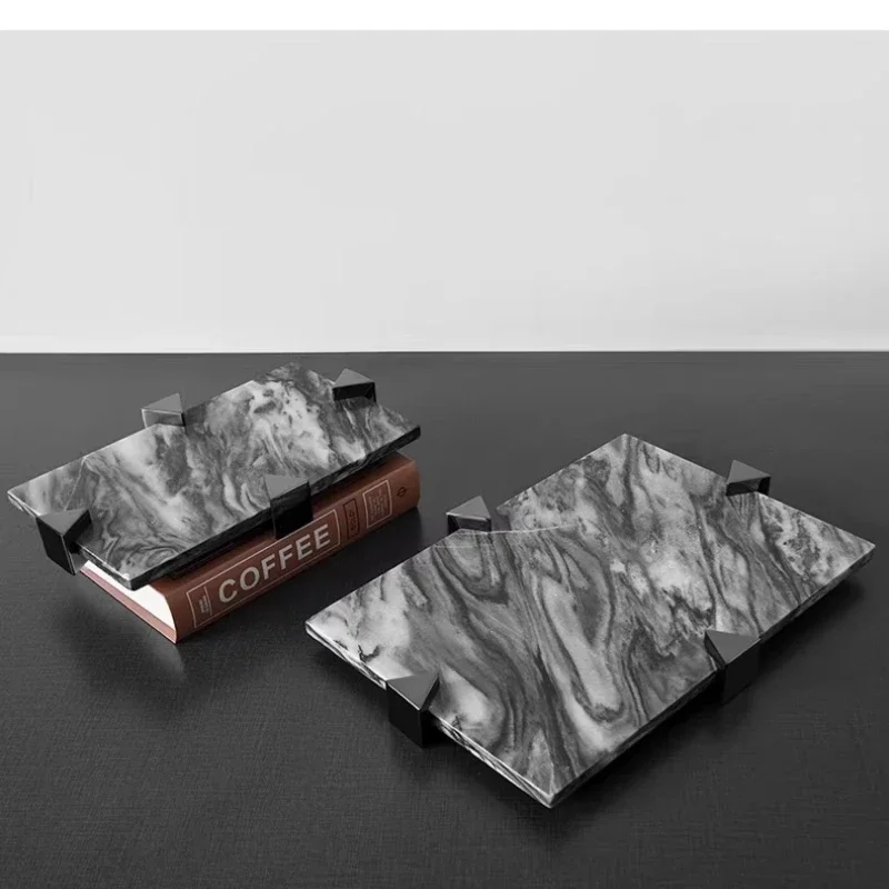 Metal Marble Tray Storage Tray Decorative Plates Ornament Refreshments Trays Cake Dessert Plate Display Stand Jewelry Trays