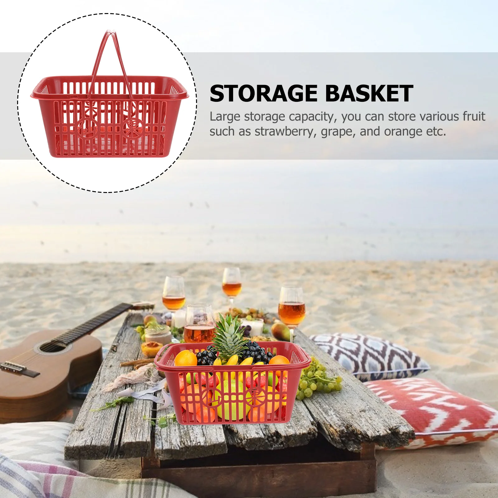 

8Pcs Plastic Fruit Basket Double Handles Household Storage Basket Large Capacity Portable Red Fruit Holder Strawberry Container