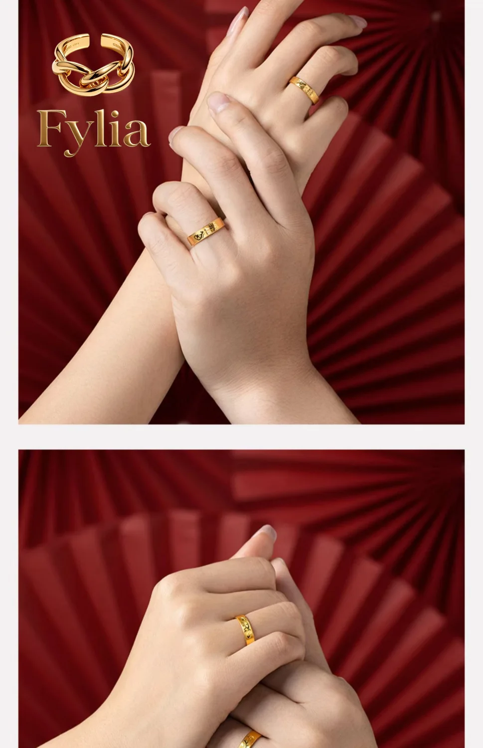 

Fylia Jewelry Fylia Jewelry Golden dragon and phoenix happy words 24K real gold couple ring 9999 classic elegant temperament