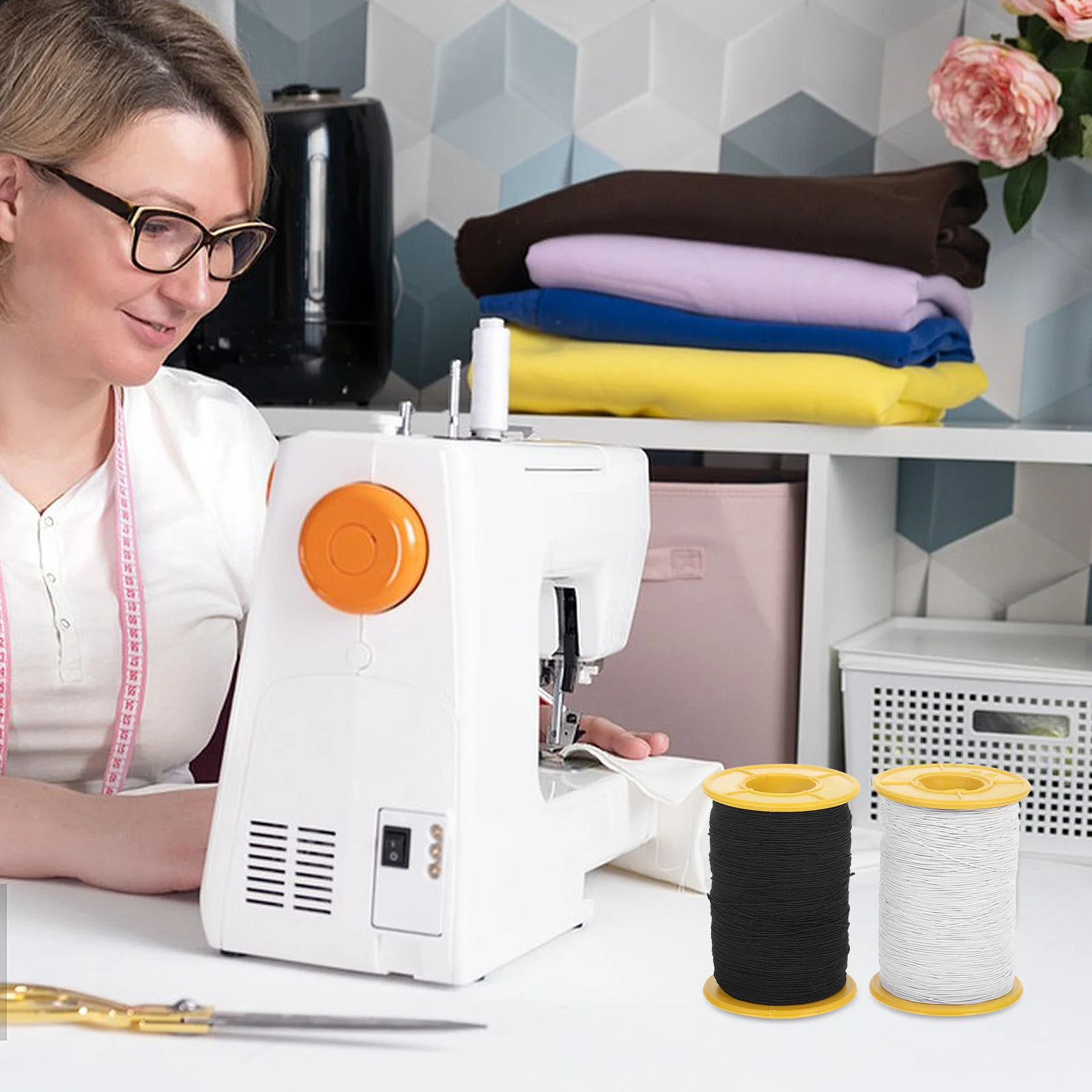 2 لفات 0.5 مللي متر أسود أبيض مطاطا لصنع المجوهرات بسط سلسلة سوار ذاتي الصنع الحرفية الديكور الموضوع الحبل مطاطا الحرفية الحبل