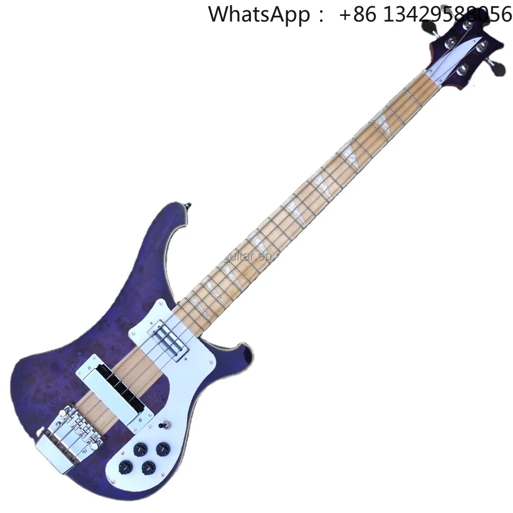 Flyoung factory Purple Electric Bass Guitar 4 Strings Bass Burl Maple Veneer Bass