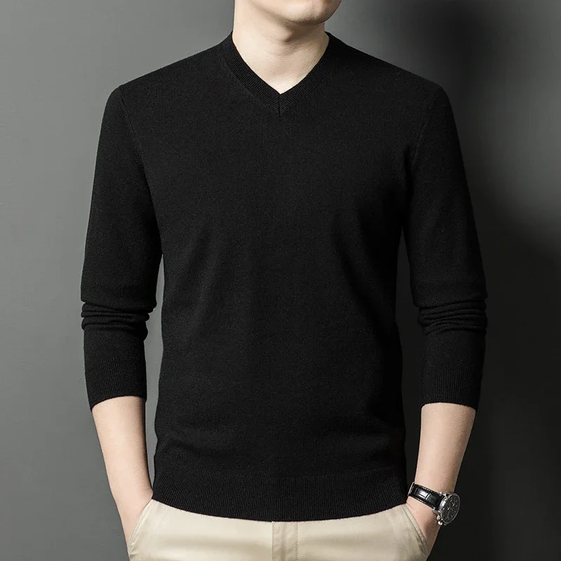 جديد البلوزات الرجالية الخامس الرقبة الأساسية بلون البلوزات الجولة الرقبة البلوفرات المرنة الدافئة الخريف محبوك المتضخم سترة الرجال #4