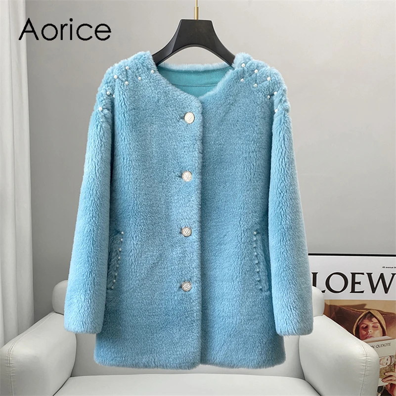 

Aorice Women Winter Wool Fur Coat Jacket Female Girl Sheep Shearing Coats Lady Over Size Parka Trench CT269