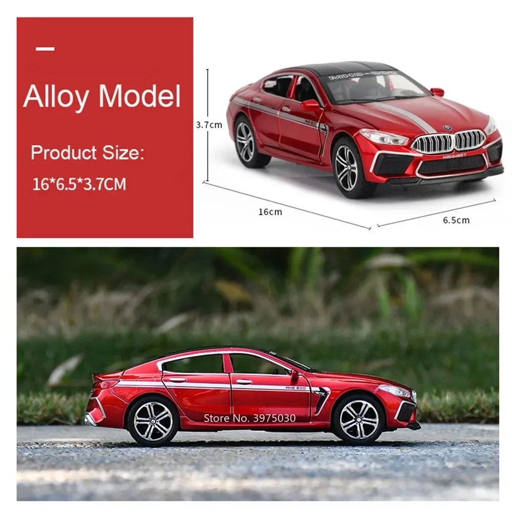 1:32 스케일 M8 MH8-800 M4 스포츠카 장난감 금속 모델 합금 라이트 사운드 풀백 고무 타이어 차량 소년 수집 선물