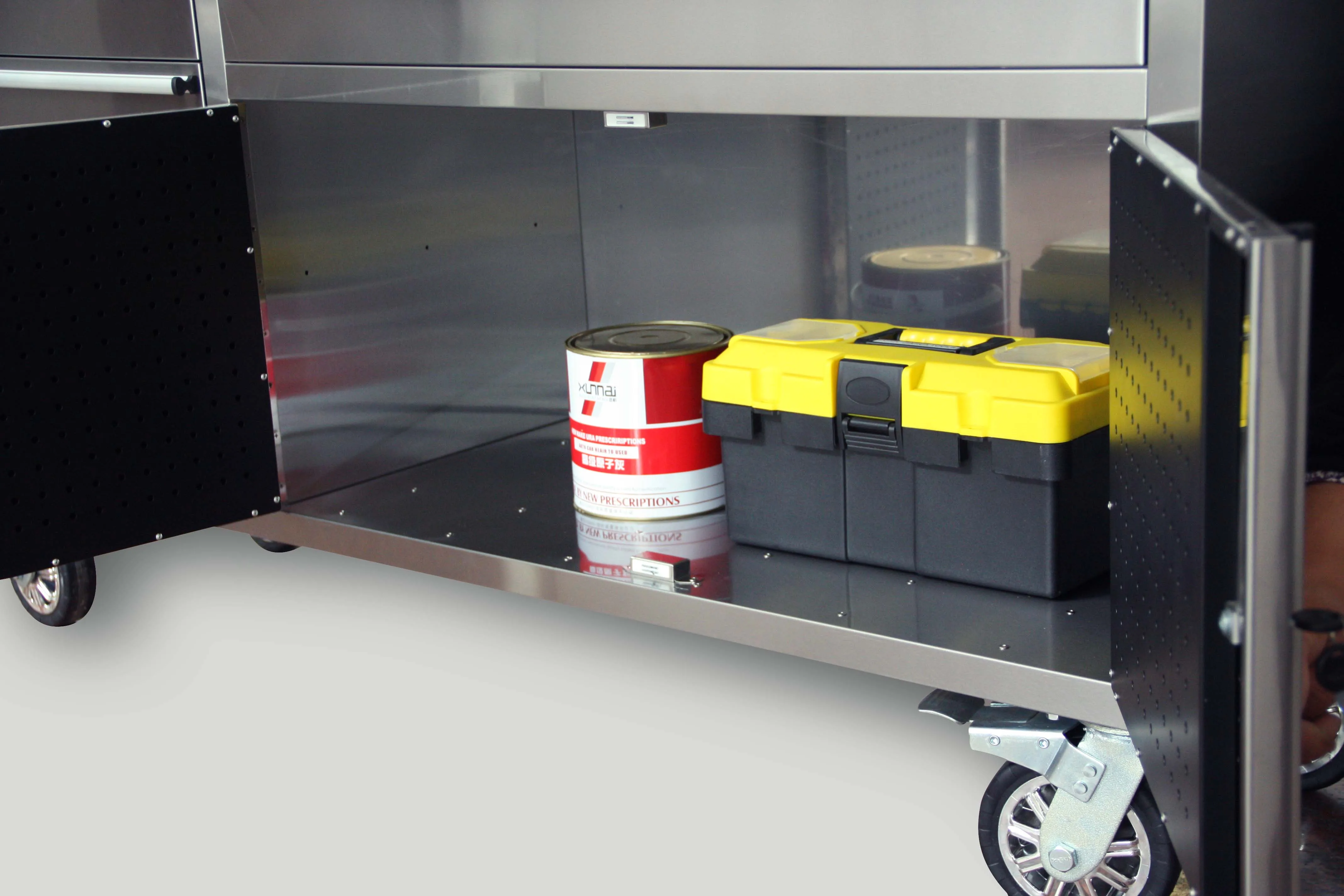 60 بوصة 6 أدراج صندوق أدوات من الفولاذ المقاوم للصدأ خزانة دوارة مع صندوق أدوات الأدوات