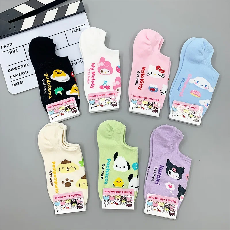 1Pair Anime Sanrio Cotton Boat Socks Hello Kitty Kuromi Melody Cinnamoroll Thin Summer Comfortable Sweat-Absorbing Sock For Girl