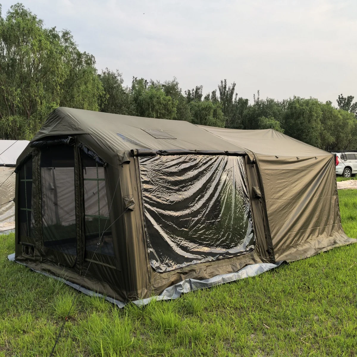 

8 M2 надувная палатка виниловая клетчатая ткань 420D открытый кемпинг с навесом солнцезащитный козырек и солнцезащитный крем портативный бесплатная установка