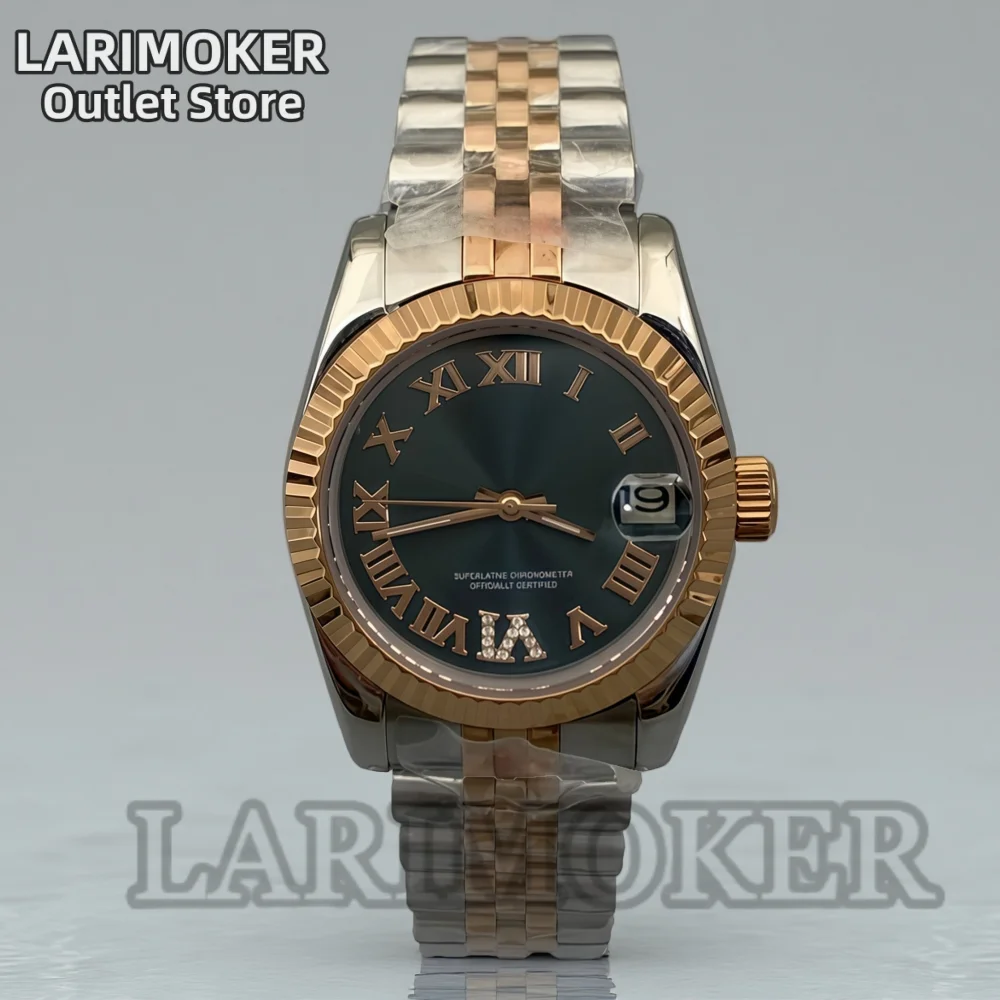 LARIMOKER 31mm Women's Watch NH15 Movement Stainless Steel Sapphire Glass Diamond-Studded Roman Numeral Markers Calendar Display