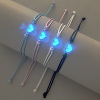 4-piece set of glow-in-the-dark  heart-shaped accessories, good sister bracelets, hand-woven waxed cord wristbands