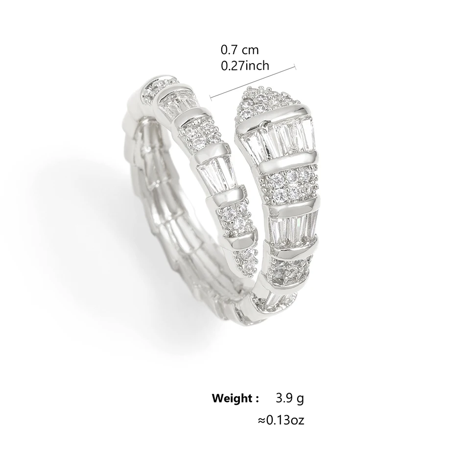 Htpwe Copper Metal Snake Bone Nail Inlaid Zirconium Opening Ring Women Plated 18k Gold Couple Holiday Gift Ring Party Jewelry image 6