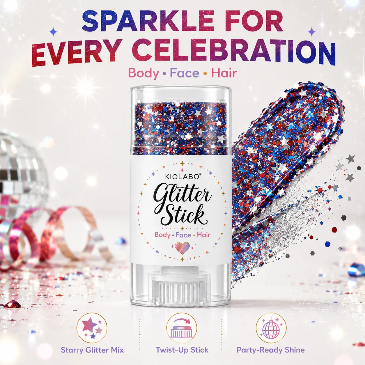 16g Stern-Pailletten-Glitzerstift, vielseitig einsetzbares funkelndes Gel-Make-up für Gesicht, Haare, Körper und Party – Detail 10