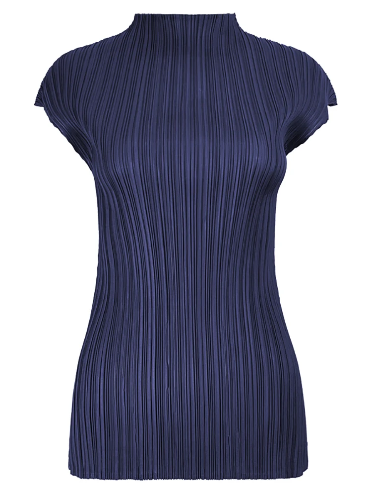 Miyake Pleated Classic Vest Tops Women Spring Summer Aesthetic Clothes Casual Loose T-shirt