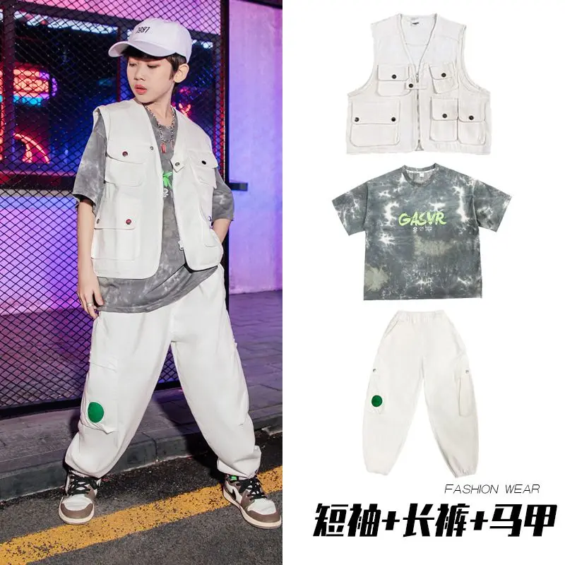 Jongens Hiphop Kostuum Mode Tooling Kleding Witte Vest Broek Meisjes Concert Kpop Outfit Kids Jazz Performance Podiumkleding