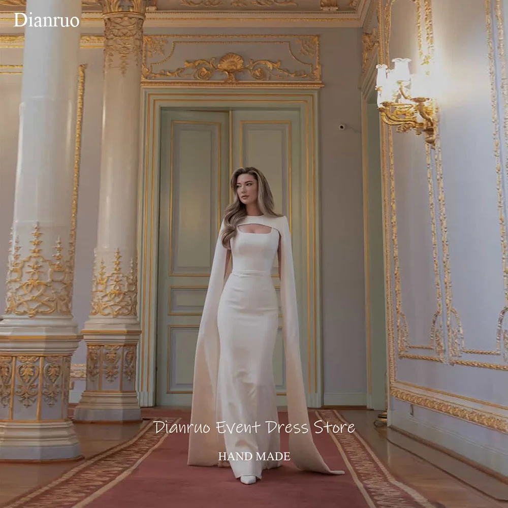 Dianruo Минималистичное шикарное свадебное платье с вырезами и накидкой на рукавах Vestido De Noiva Русалка Пляжное вечернее платье длиной до пола по индивидуальному заказу