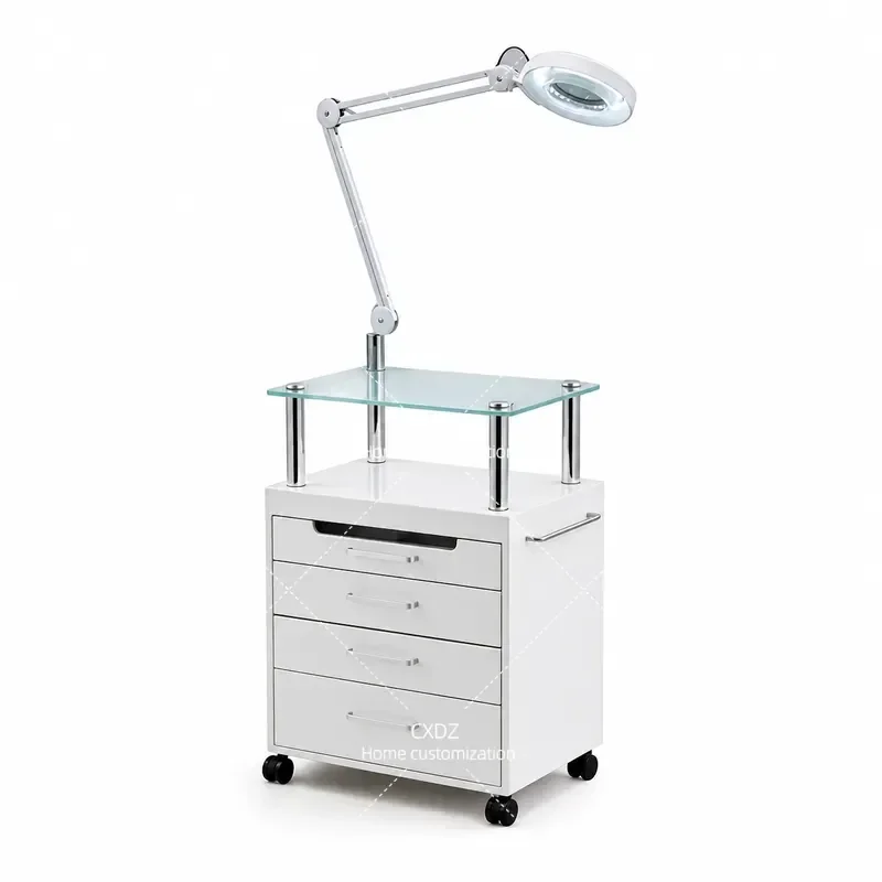 Blue Light Disinfection Cabinet Tool Storage Trolley for Manicure Pedicure with Lamp Mirror Console Hand Foot Care Station
