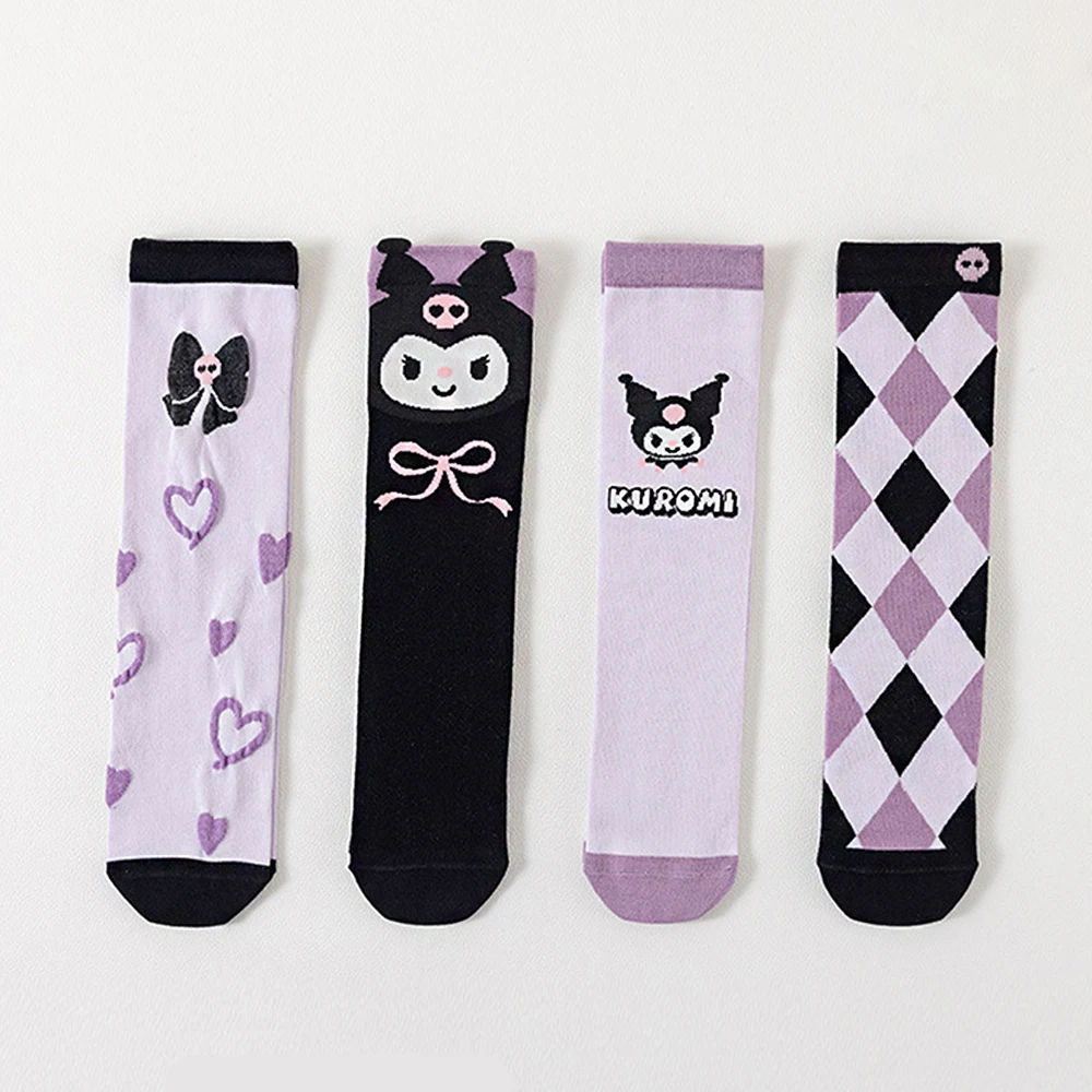 MINISO Sanrio Kuromi Top High Hat Socks Cute Children\'s Cartoon Hat Cotton Baby Long Hat Girl Calf Sock Christmas Birthday Gift