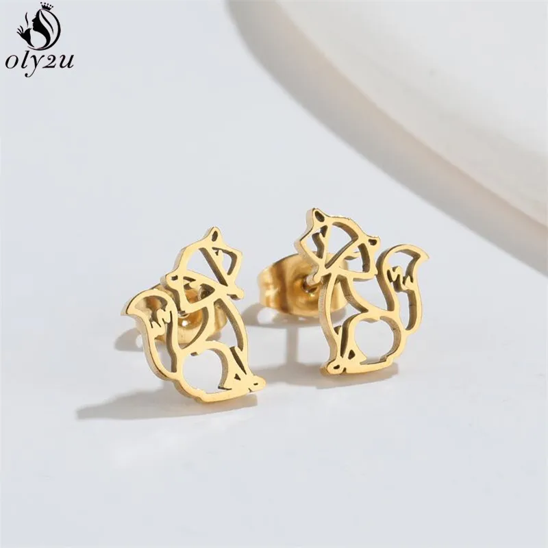 Stainless Steel Mini Stud Earrings Animal Jewelry Origami Squirrel Earings Cute Corgi Deer Ear Studs Christmas Gift for Friend