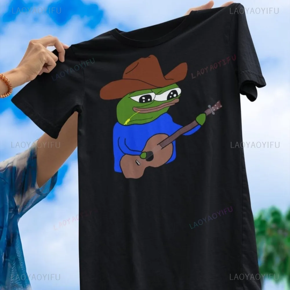 

Pepe The Frog в западном стиле Play The Guitar Забавная футболка с мультяшным принтом Повседневная модная свободная мужская футболка в стиле Харадзюку в стиле хип-хоп