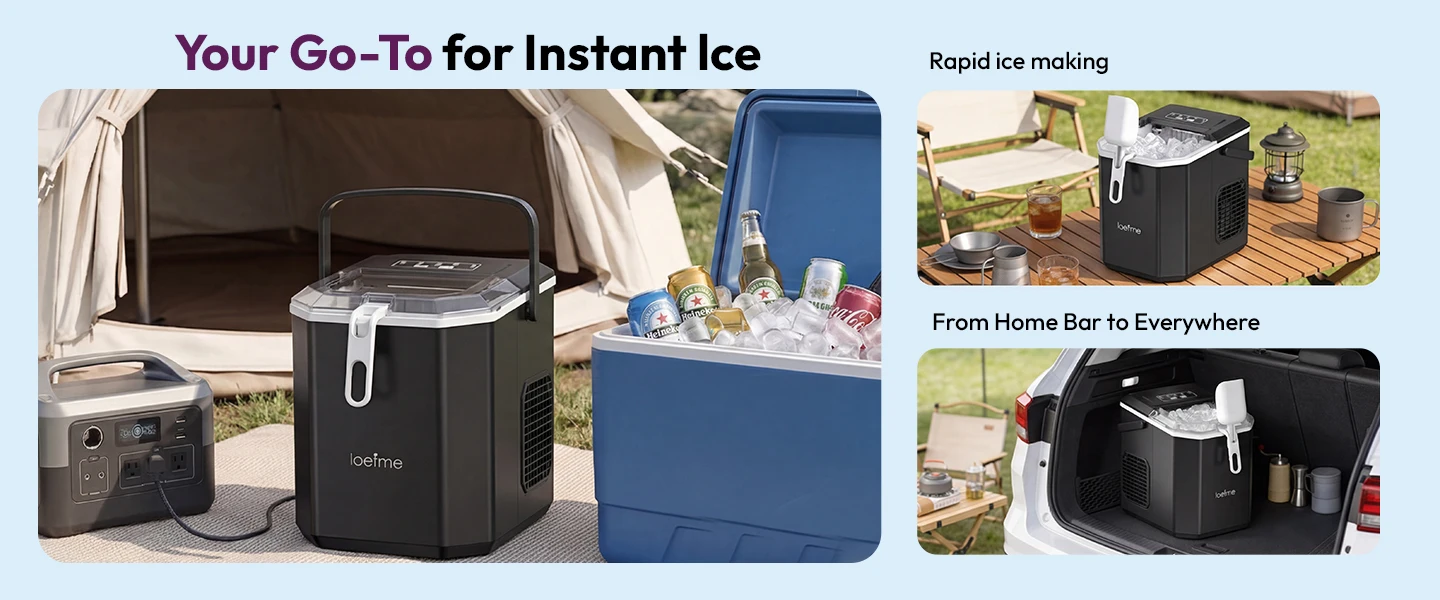 LOEFME 1,2 l tragbare Eismaschine, 12 kg/Tag, 9 Eiswürfel, selbstreinigende Eismaschine mit Eiskorb für Zuhause, Küche, Party, Camping – Detail 7