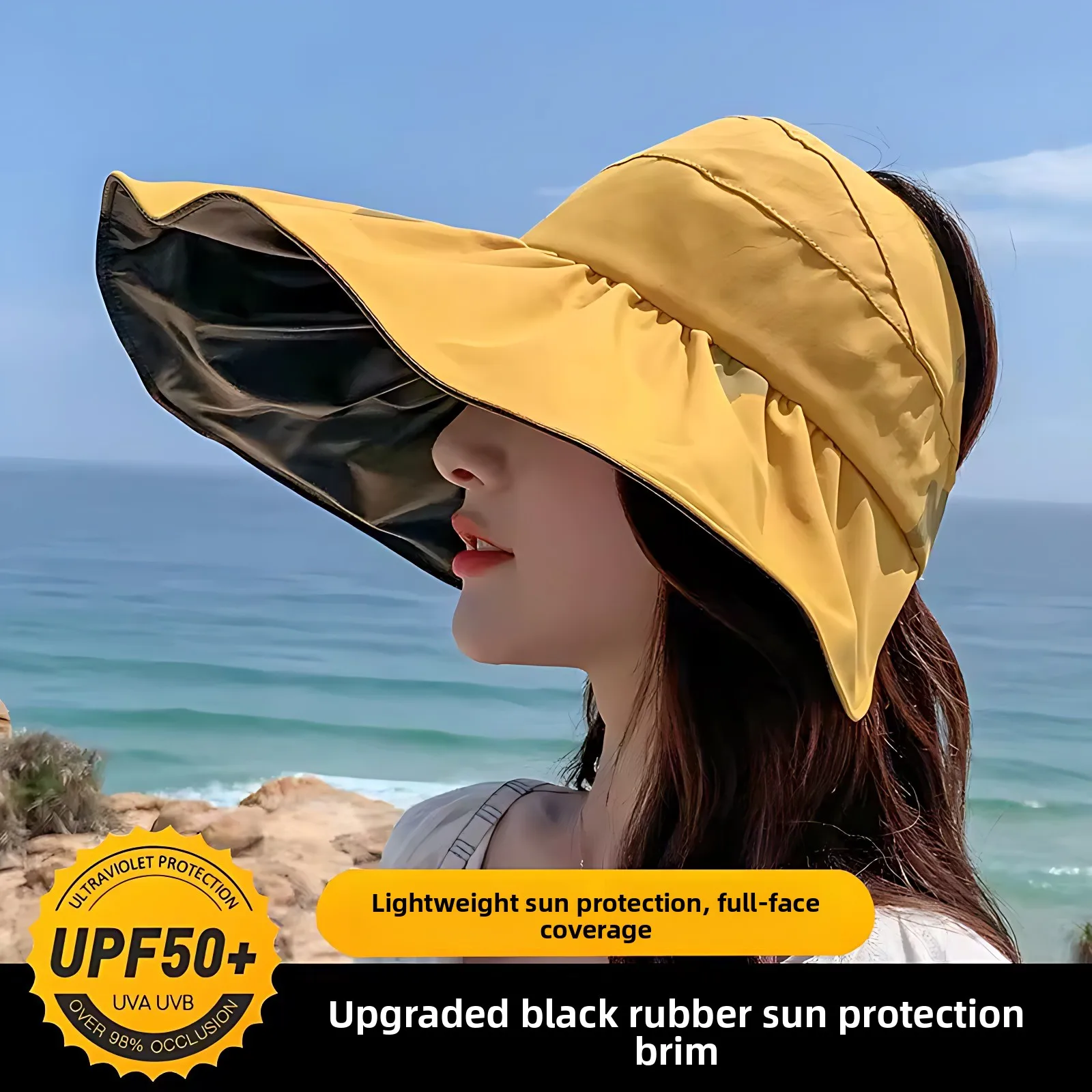 女性用夏用大型つば日よけ帽子-uvカット-折りたたみ式フィッシャーマンキャップ-ブラック-グルートップ-使い捨て保護帽子