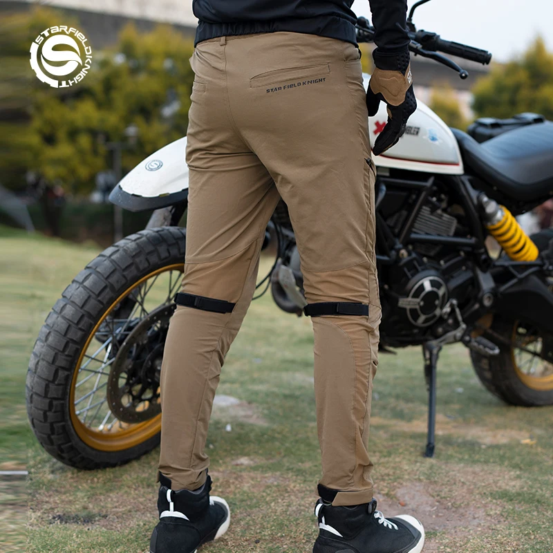 SFK Khaki Men\'s Motorcycle Riding Pants Summer Breathable Moto Trousers Motocross Race Matching CE Protection Gears Accessories