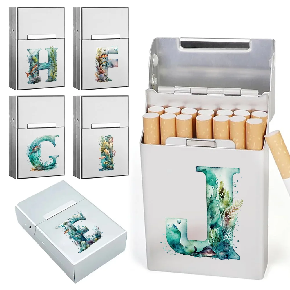 Metal Cigarette Box Cover Pocket Tobacco Storage Case Portable Organizer Holder Waterproof Smoking Container Fish Letter Pattern