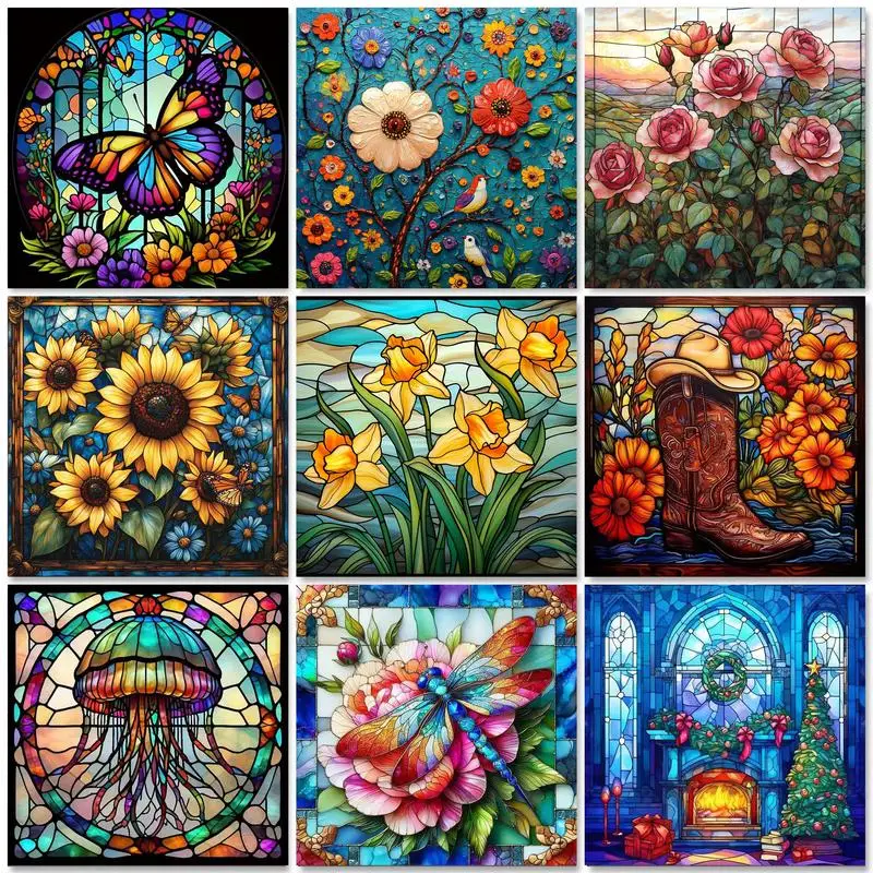 

PhotoCustom 5D Diamond Painting Flower Full Round Square Diamond Mosaic Butterfly New Collection 2025 Home Decor