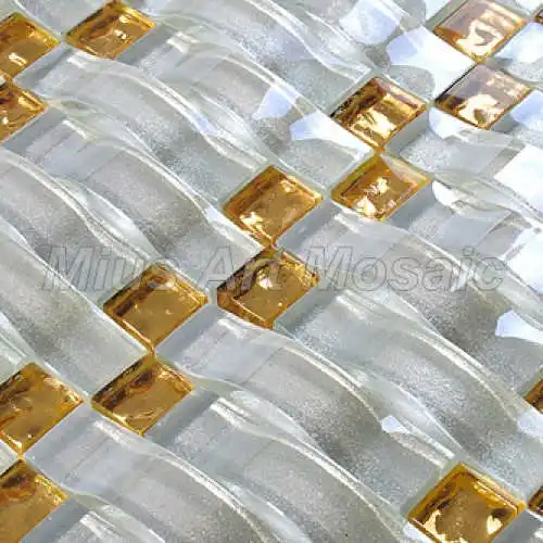 Gold and white color mix woven crystal glass mosaic tilies shower room